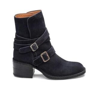 FIORENTINI + BAKER Black Suede Buckle Biker Boots Womens EU 40 Italy Ankle Moto